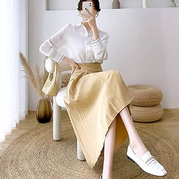 Amazon.co.jp: FKGJKT 夏ハイウエストロングスカートの女性の